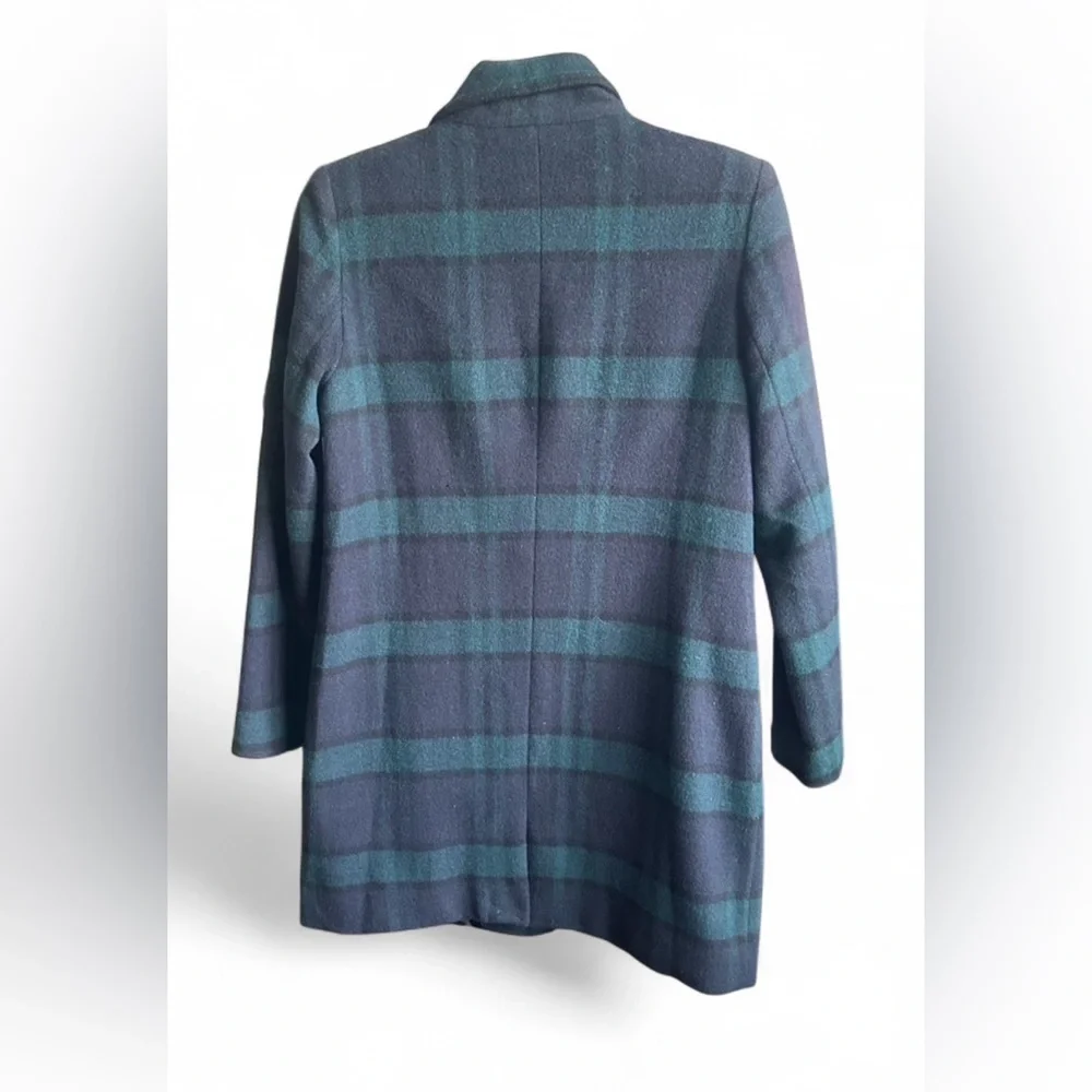 Forever 21 Teal & Navy Plaid Peacoat - Picture 2 of 3